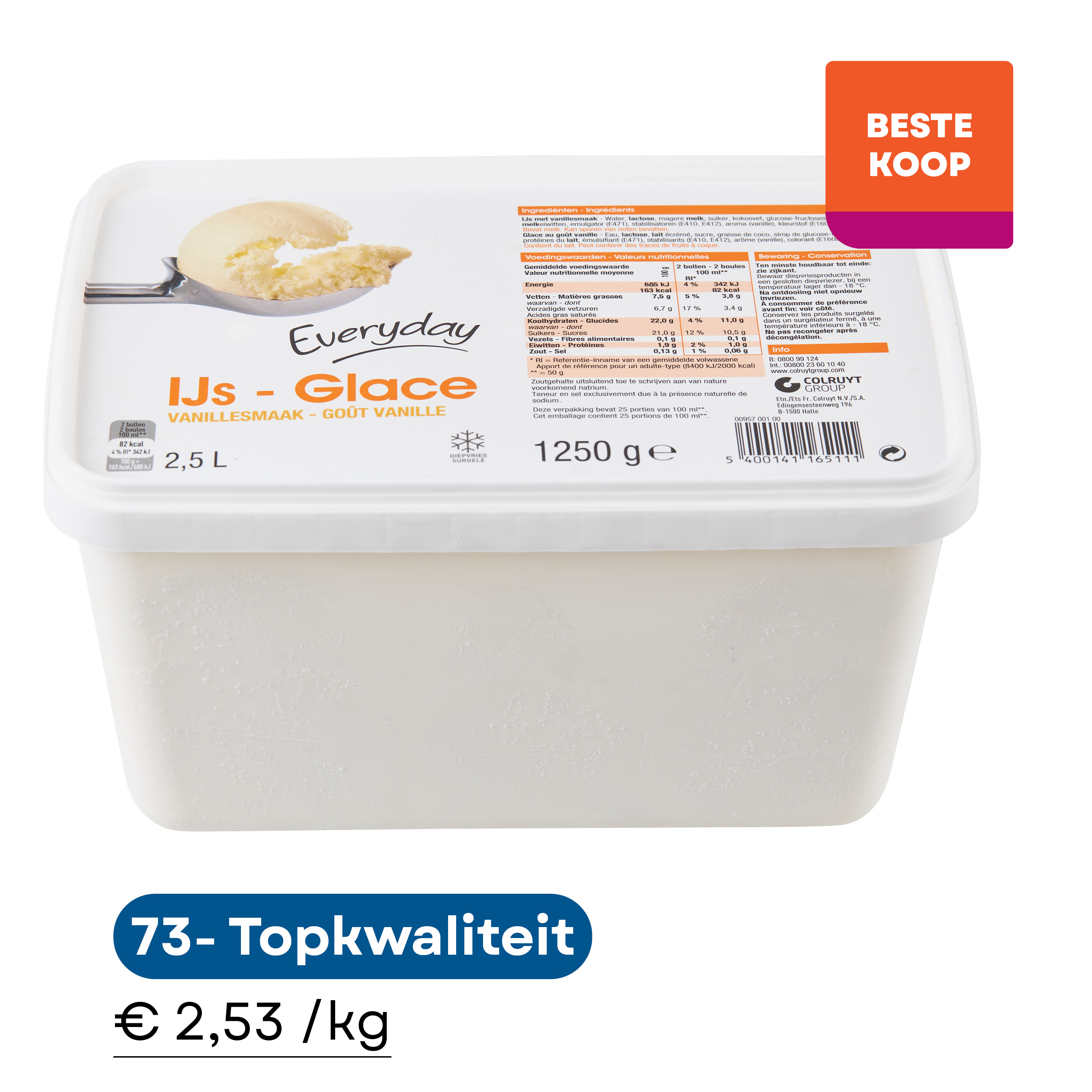 beste vanille ijs Everyday Colruyt